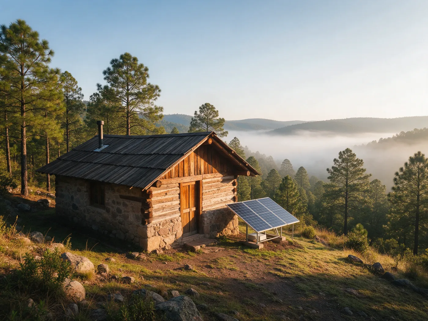 Cabaña en la Sierra Gorda con paneles solares aislados de la red