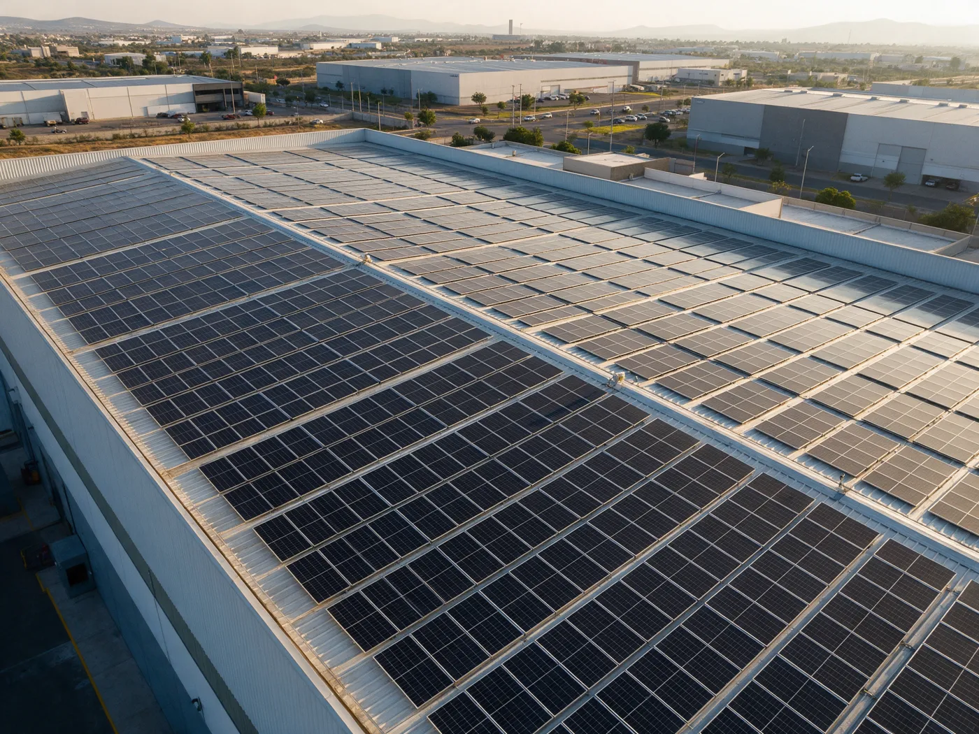 Techo industrial con paneles solares en Querétaro